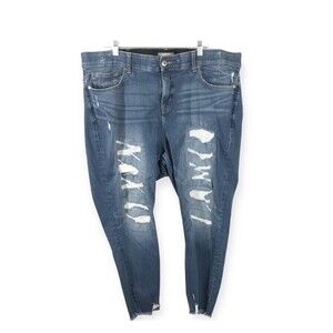 Torrid Women's Bombshell Skinny Jeans Size 24R Distressed Chewed Hem Medium Wash